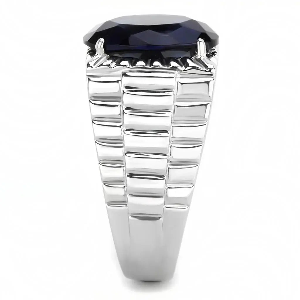 TK3461 - High polished (no plating) Stainless Steel Ring with Synthetic Synthetic Glass in Montana - Alamode - Flyclothing LLC