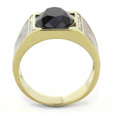 TK3465 - IP Gold(Ion Plating) Stainless Steel Ring with Synthetic Onyx in Jet - Alamode