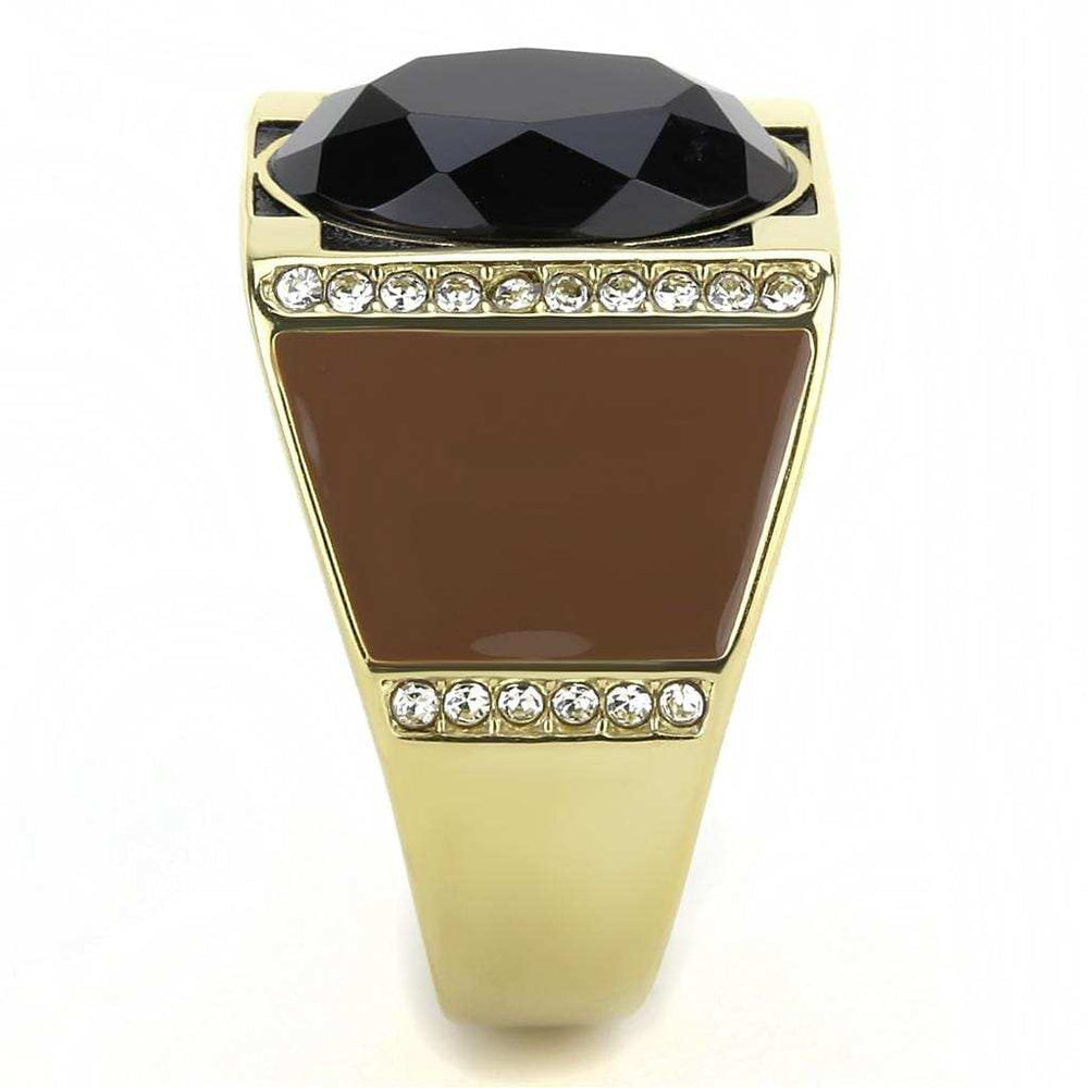 TK3465 - IP Gold(Ion Plating) Stainless Steel Ring with Synthetic Onyx in Jet - Alamode - Flyclothing LLC
