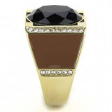 TK3465 - IP Gold(Ion Plating) Stainless Steel Ring with Synthetic Onyx in Jet - Alamode