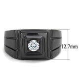 TK3466 - IP Black(Ion Plating) Stainless Steel Ring with AAA Grade CZ  in Clear - Alamode