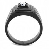 TK3466 - IP Black(Ion Plating) Stainless Steel Ring with AAA Grade CZ  in Clear - Alamode