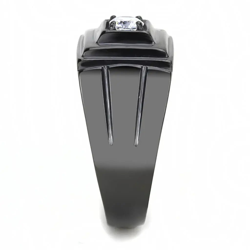 TK3466 - IP Black(Ion Plating) Stainless Steel Ring with AAA Grade CZ in Clear - Alamode - Flyclothing LLC