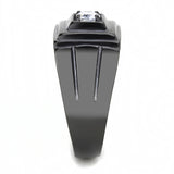 TK3466 - IP Black(Ion Plating) Stainless Steel Ring with AAA Grade CZ  in Clear - Alamode