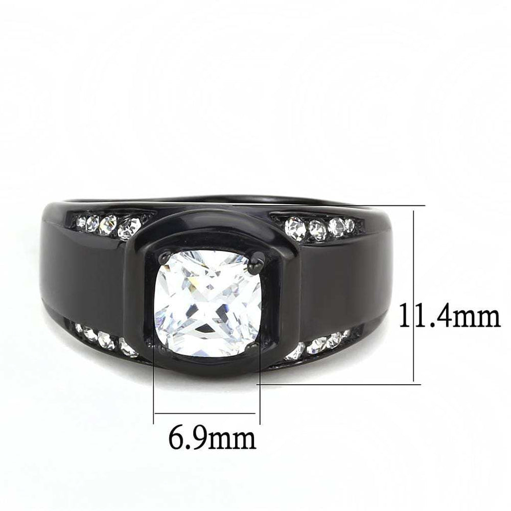TK3467 - IP Black(Ion Plating) Stainless Steel Ring with AAA Grade CZ in Clear - Alamode - Flyclothing LLC