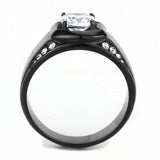 TK3467 - IP Black(Ion Plating) Stainless Steel Ring with AAA Grade CZ  in Clear - Alamode
