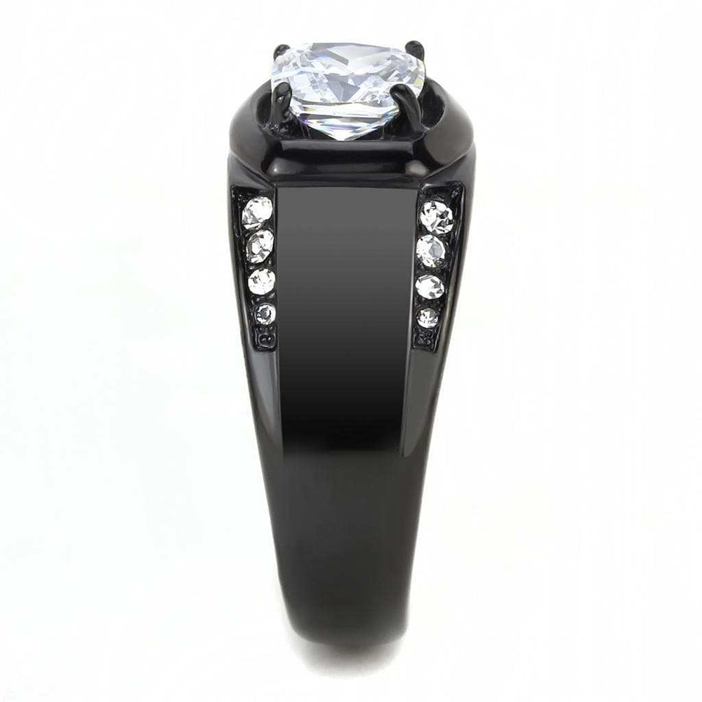 TK3467 - IP Black(Ion Plating) Stainless Steel Ring with AAA Grade CZ in Clear - Alamode - Flyclothing LLC