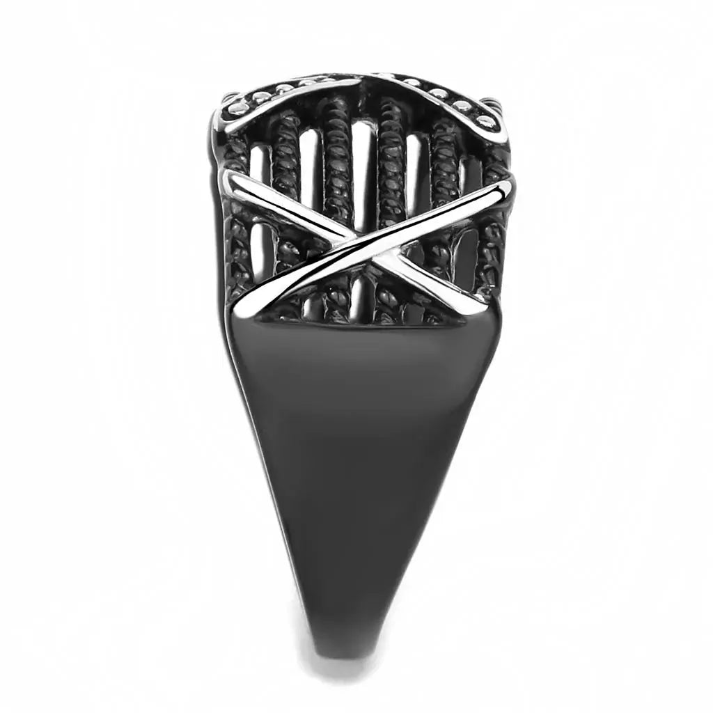 TK3468 - IP Black(Ion Plating) Stainless Steel Ring with No Stone - Alamode - Flyclothing LLC