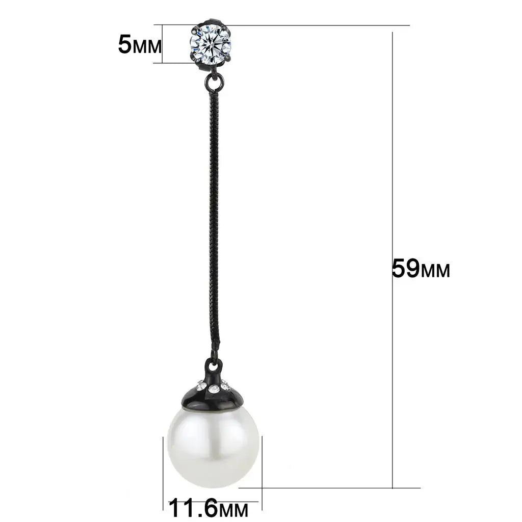 TK3471 - IP Black(Ion Plating) Stainless Steel Earrings with Synthetic Pearl in White - Alamode - Flyclothing LLC