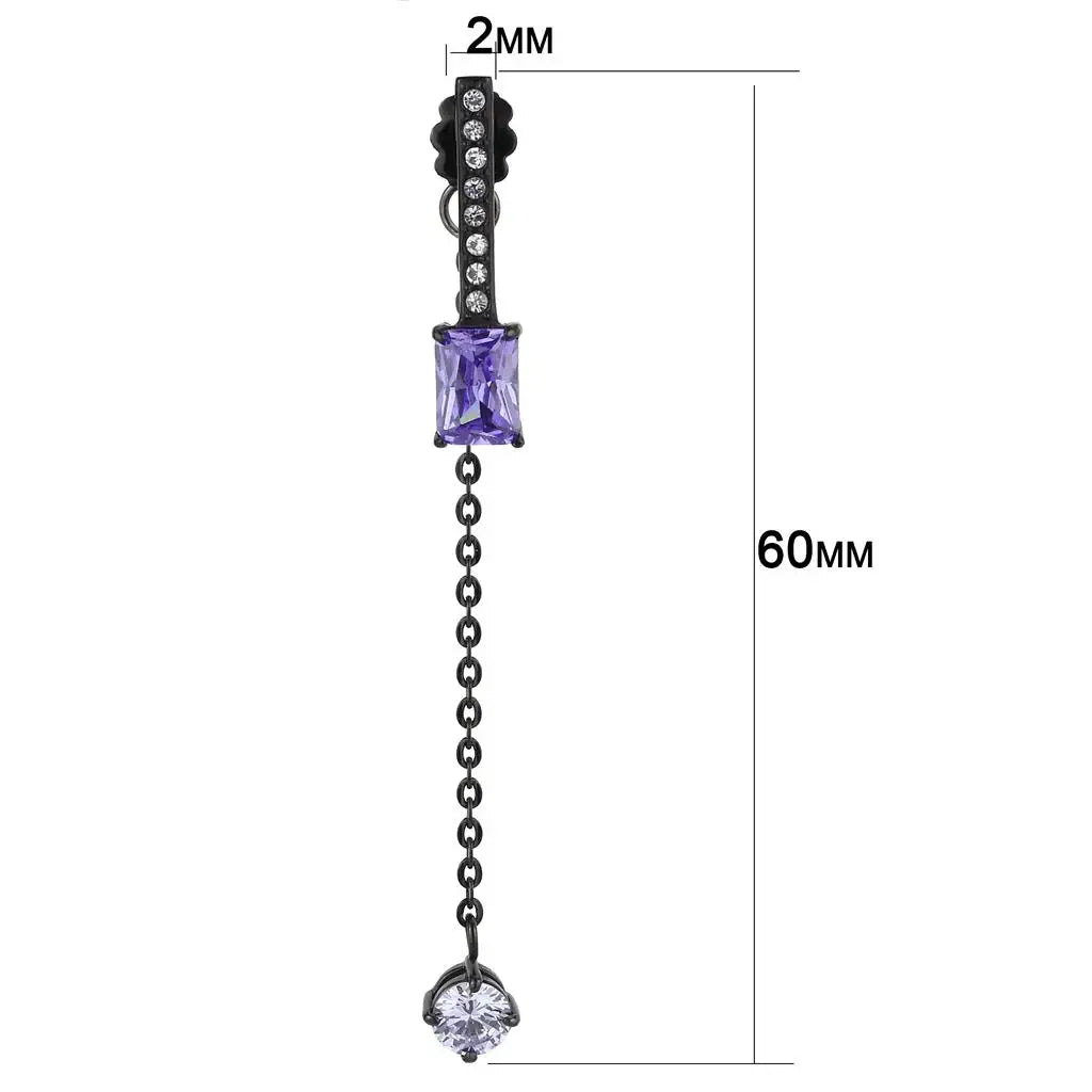 TK3472 - IP Black(Ion Plating) Stainless Steel Earrings with AAA Grade CZ in Tanzanite - Alamode - Flyclothing LLC