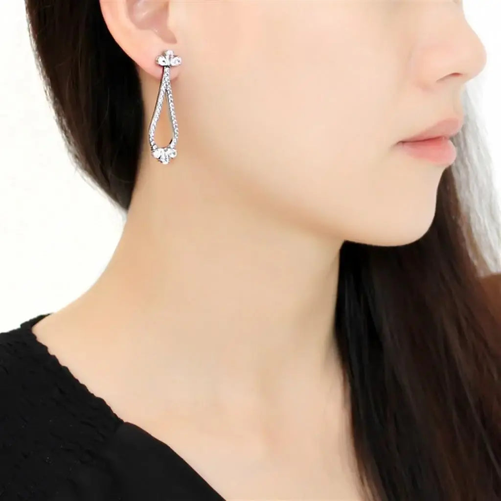 TK3473 - High polished (no plating) Stainless Steel Earrings with AAA Grade CZ in Clear - Alamode - Flyclothing LLC