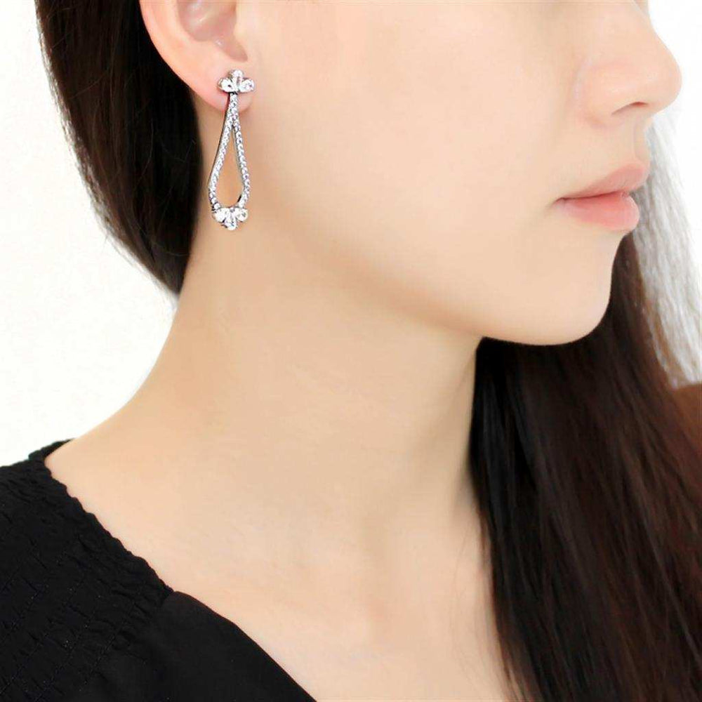 TK3473 - High polished (no plating) Stainless Steel Earrings with AAA Grade CZ in Clear - Alamode - Flyclothing LLC