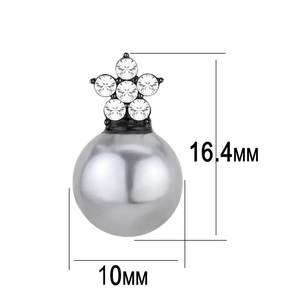 TK3482 - IP Black(Ion Plating) Stainless Steel Earrings with Synthetic Pearl in Light Gray - Alamode - Flyclothing LLC