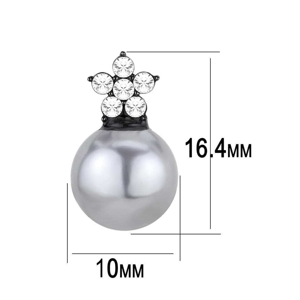 TK3482 - IP Black(Ion Plating) Stainless Steel Earrings with Synthetic Pearl in Light Gray - Alamode - Flyclothing LLC