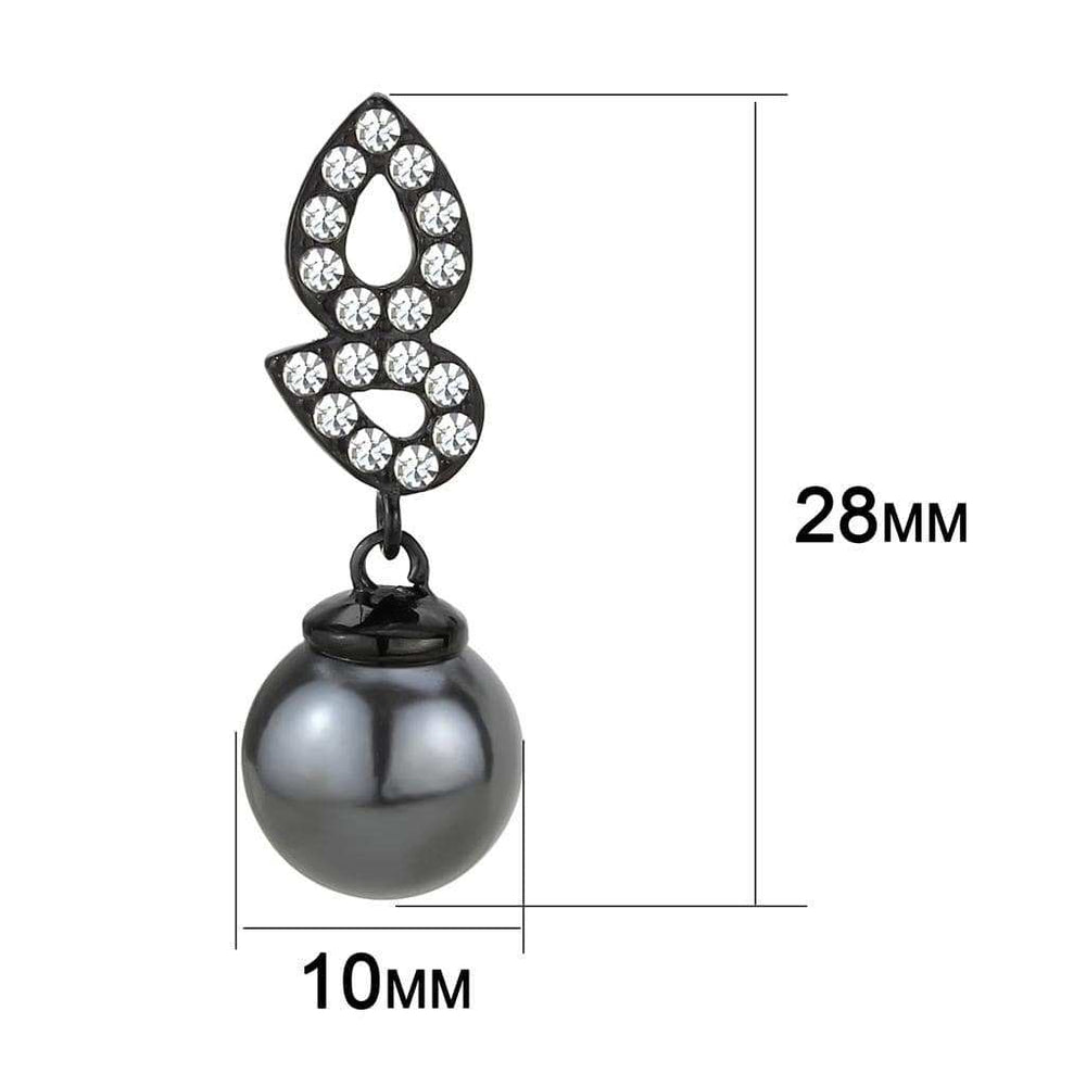 TK3483 - IP Black(Ion Plating) Stainless Steel Earrings with Synthetic Pearl in Gray - Alamode - Flyclothing LLC