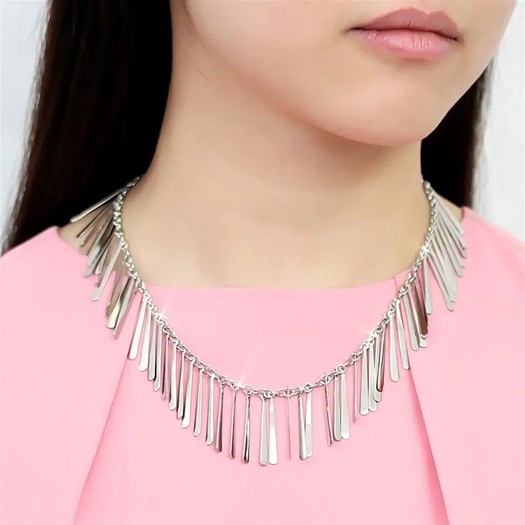 TK3499 - High polished (no plating) Stainless Steel Necklace with No Stone - Alamode - Flyclothing LLC