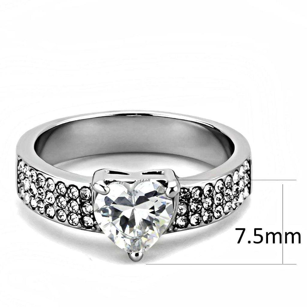 TK3505 - High polished (no plating) Stainless Steel Ring with AAA Grade CZ in Clear - Alamode - Flyclothing LLC