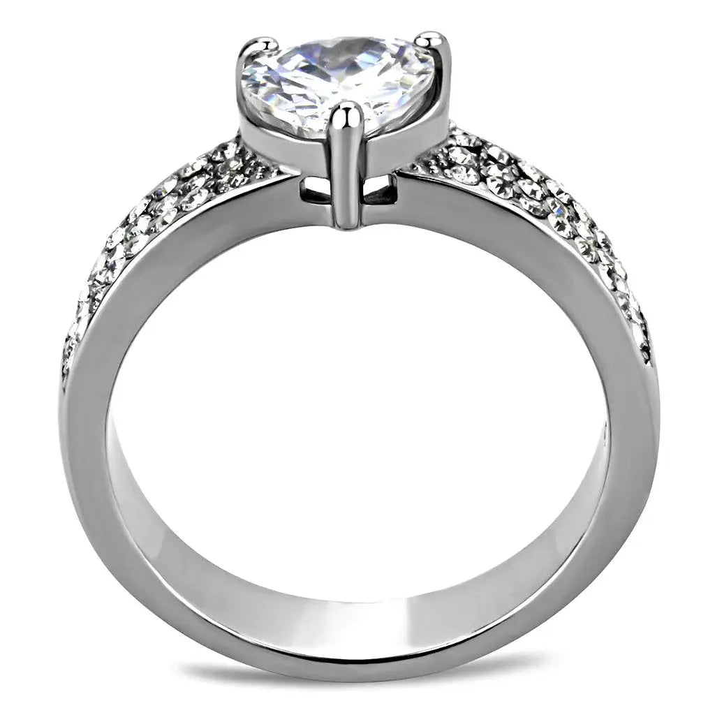 TK3505 - High polished (no plating) Stainless Steel Ring with AAA Grade CZ in Clear - Alamode - Flyclothing LLC