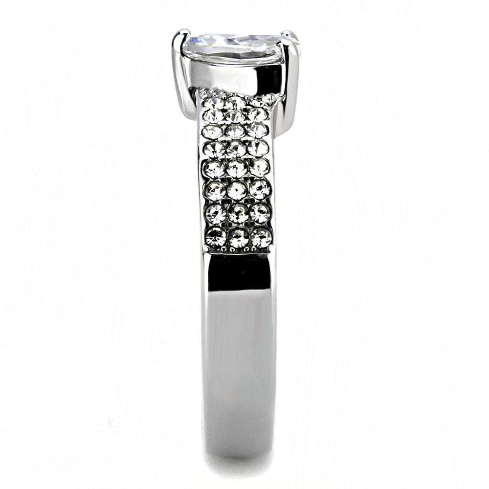 TK3505 - High polished (no plating) Stainless Steel Ring with AAA Grade CZ in Clear - Alamode - Flyclothing LLC