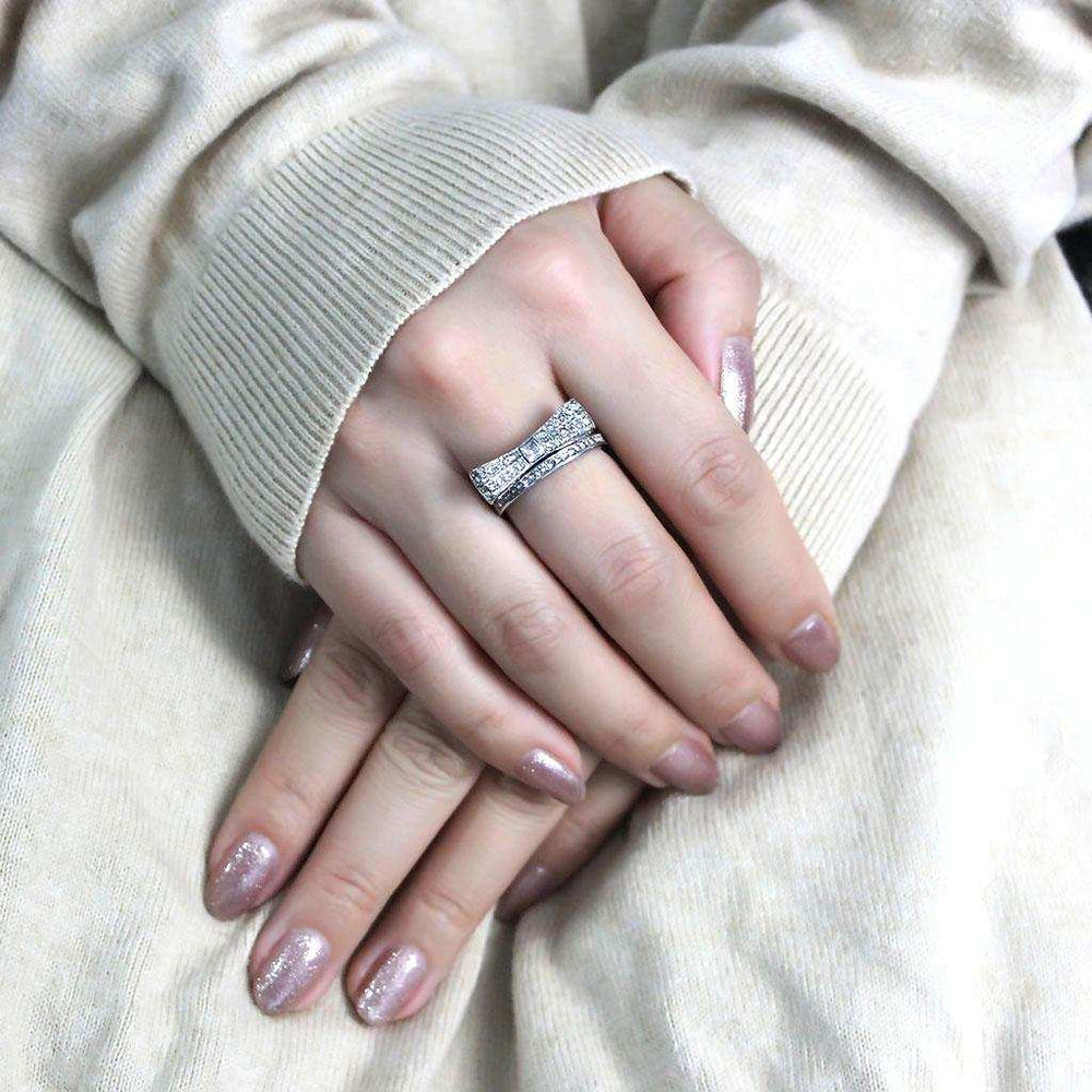 TK3506 - High polished (no plating) Stainless Steel Ring with Top Grade Crystal in Clear - Alamode - Flyclothing LLC