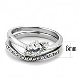 TK3507 - High polished (no plating) Stainless Steel Ring with AAA Grade CZ  in Clear - Alamode