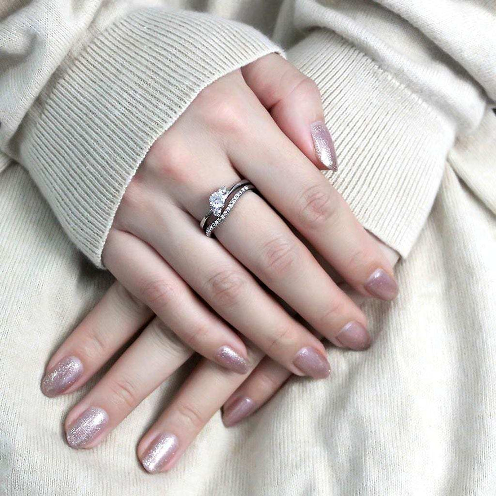 TK3507 - High polished (no plating) Stainless Steel Ring with AAA Grade CZ in Clear - Alamode - Flyclothing LLC