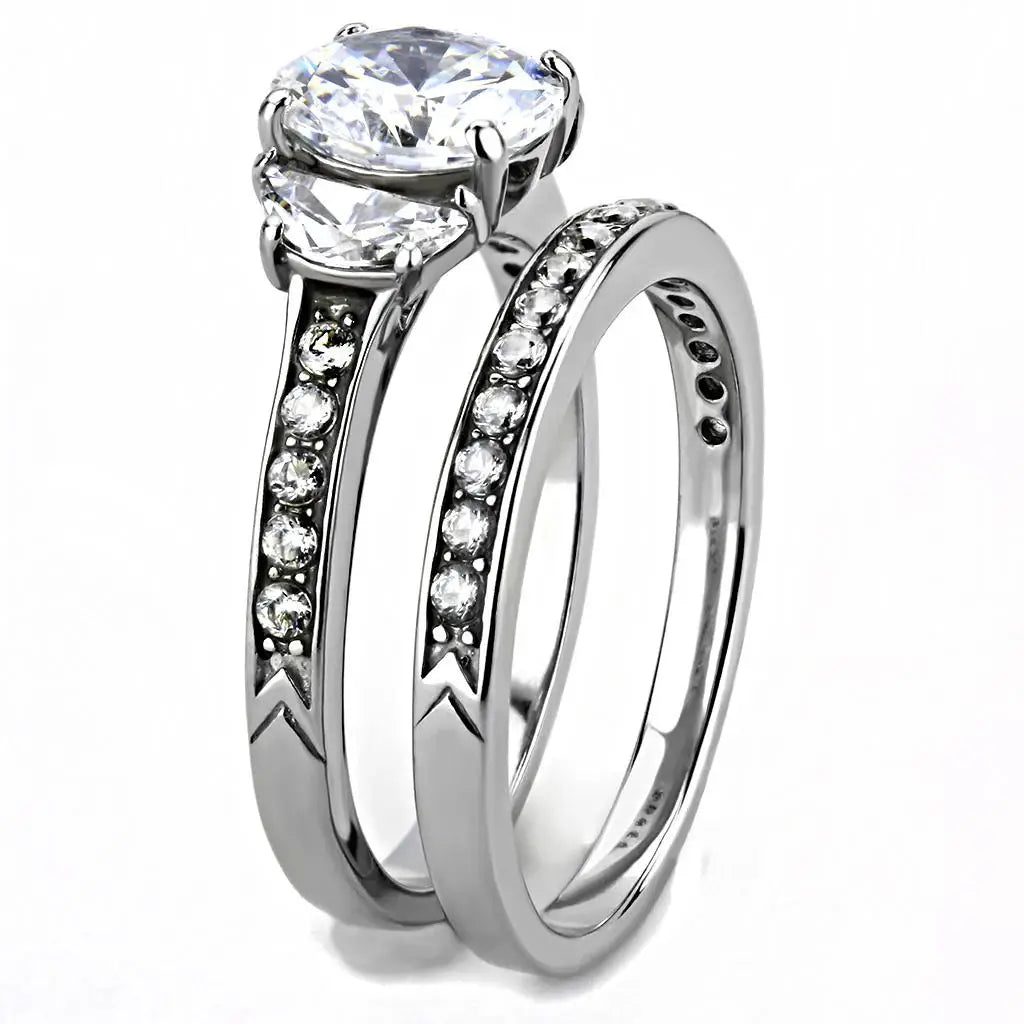 TK3509 - High polished (no plating) Stainless Steel Ring with AAA Grade CZ in Clear - Alamode - Flyclothing LLC