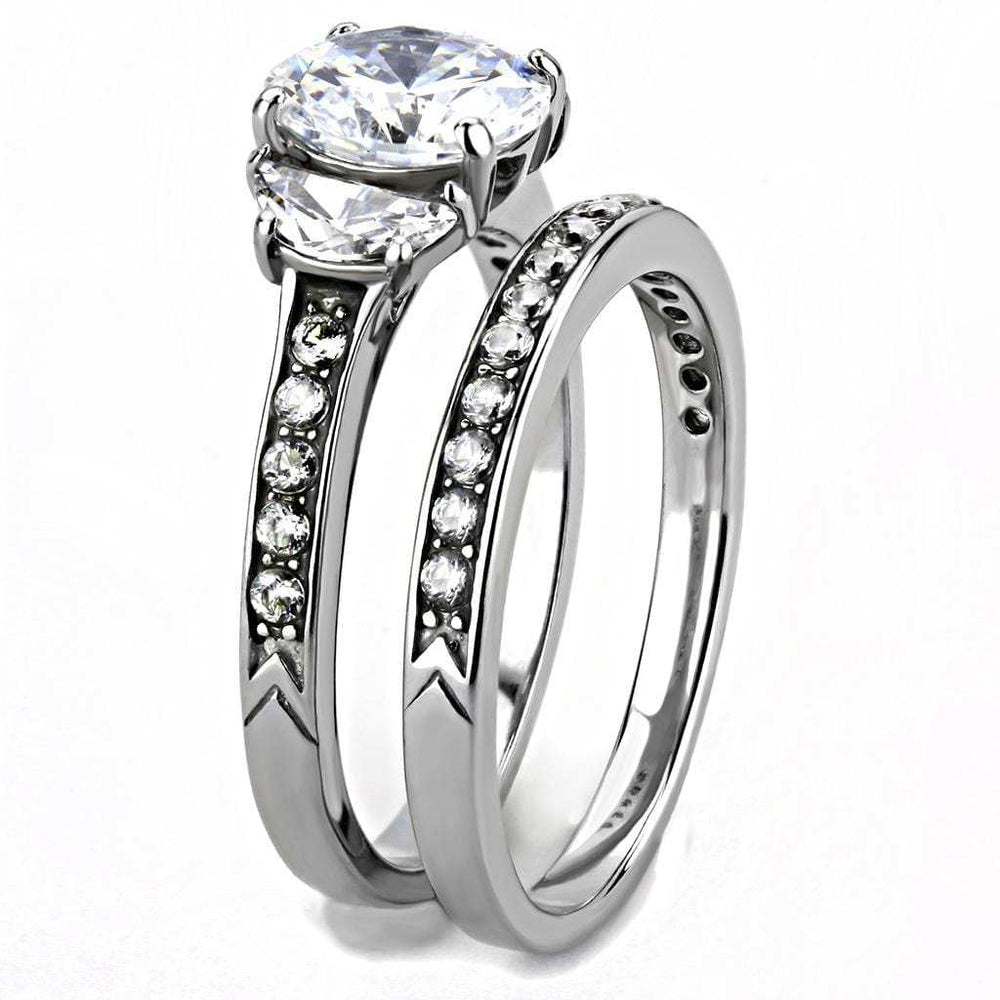 TK3509 - High polished (no plating) Stainless Steel Ring with AAA Grade CZ in Clear - Alamode - Flyclothing LLC