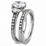 TK3509 - High polished (no plating) Stainless Steel Ring with AAA Grade CZ  in Clear - Alamode