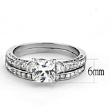 TK3510 - High polished (no plating) Stainless Steel Ring with AAA Grade CZ  in Clear - Alamode