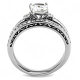 TK3510 - High polished (no plating) Stainless Steel Ring with AAA Grade CZ  in Clear - Alamode