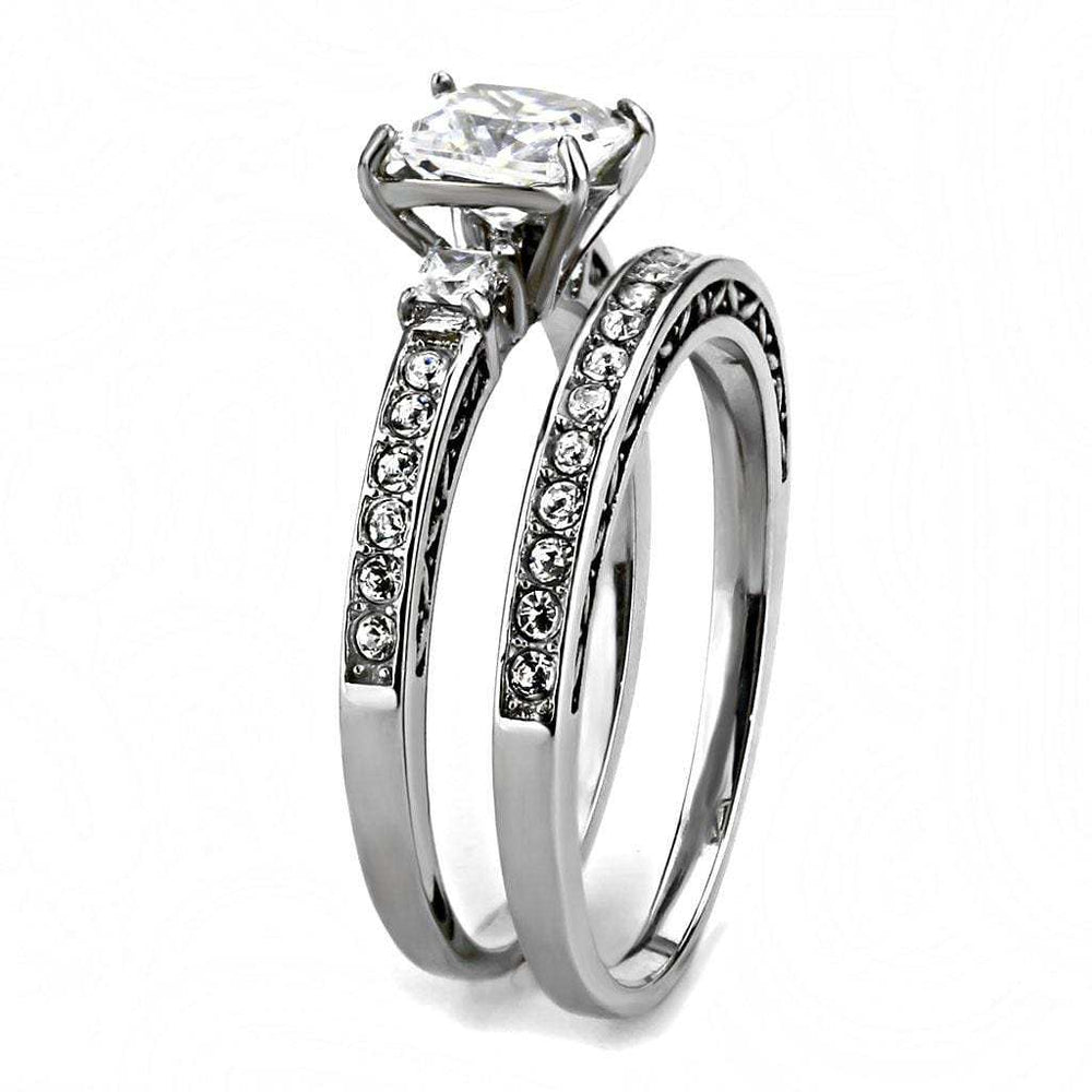 TK3510 - High polished (no plating) Stainless Steel Ring with AAA Grade CZ in Clear - Alamode - Flyclothing LLC