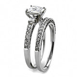 TK3510 - High polished (no plating) Stainless Steel Ring with AAA Grade CZ  in Clear - Alamode