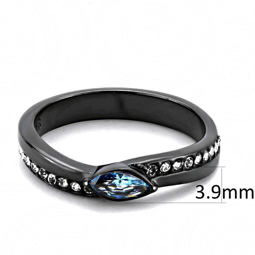 TK3511 - IP Light Black (IP Gun) Stainless Steel Ring with AAA Grade CZ in Sea Blue - Alamode - Flyclothing LLC