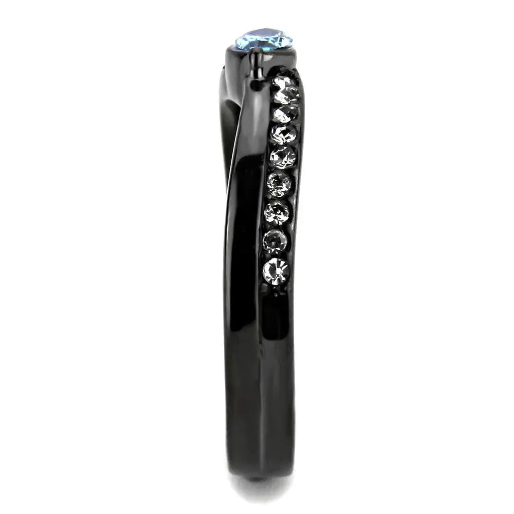 TK3511 - IP Light Black (IP Gun) Stainless Steel Ring with AAA Grade CZ in Sea Blue - Alamode - Flyclothing LLC