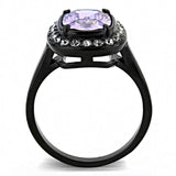 TK3512 - IP Black(Ion Plating) Stainless Steel Ring with AAA Grade CZ  in Amethyst