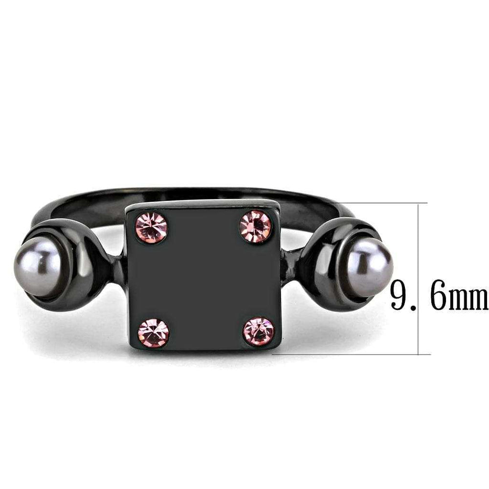 TK3513 - IP Light Black (IP Gun) Stainless Steel Ring with Synthetic Pearl in Gray - Alamode - Flyclothing LLC