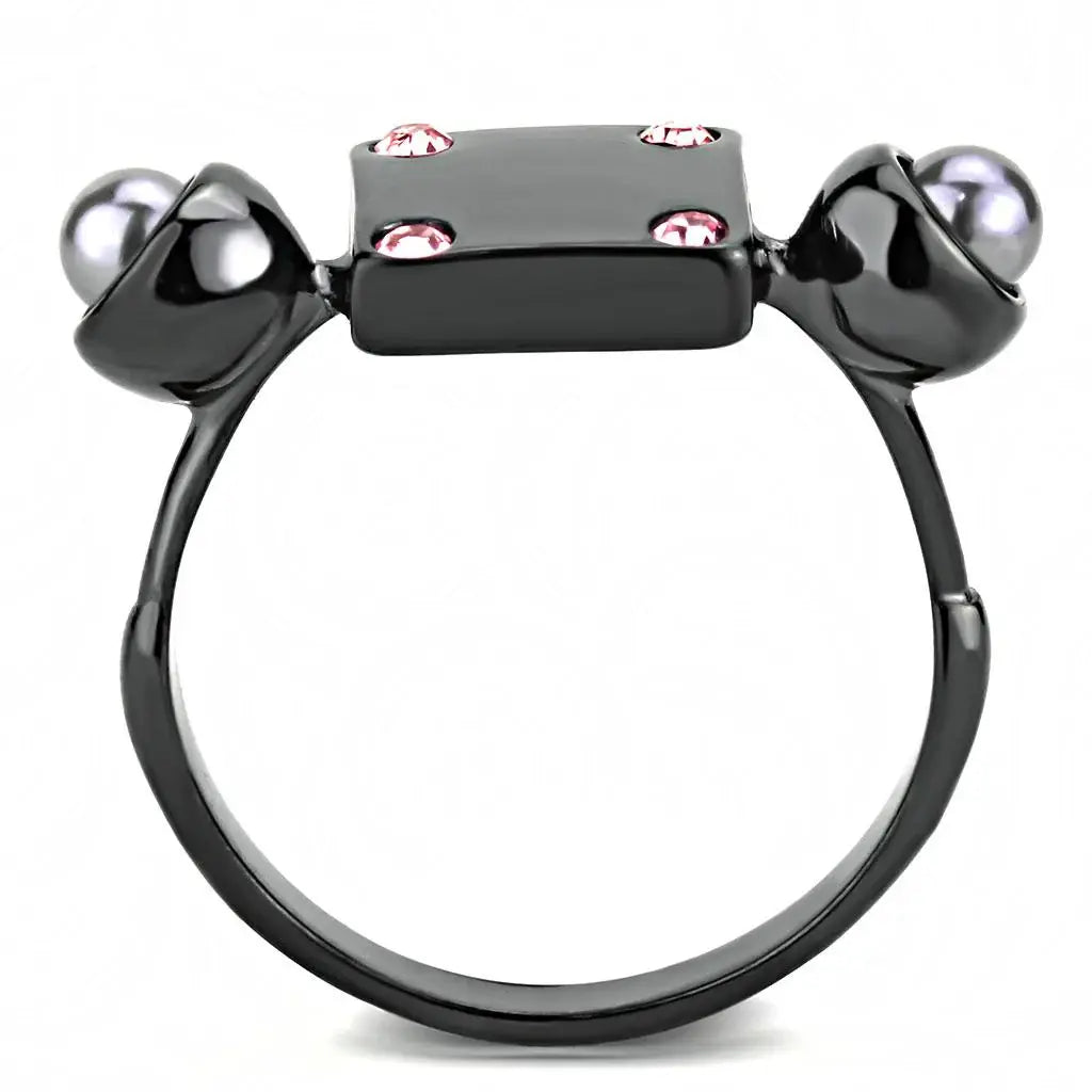 TK3513 - IP Light Black (IP Gun) Stainless Steel Ring with Synthetic Pearl in Gray - Alamode - Flyclothing LLC