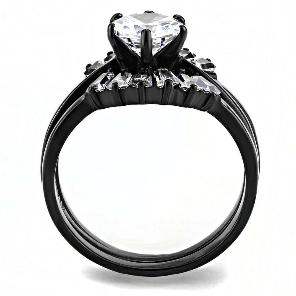 TK3514 - IP Black(Ion Plating) Stainless Steel Ring with AAA Grade CZ in Clear - Alamode - Flyclothing LLC