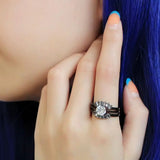 TK3514 - IP Black(Ion Plating) Stainless Steel Ring with AAA Grade CZ in Clear - Alamode - Flyclothing LLC