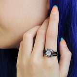 TK3514 - IP Black(Ion Plating) Stainless Steel Ring with AAA Grade CZ in Clear - Alamode - Flyclothing LLC