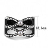 TK3515 - IP Light Black  (IP Gun) Stainless Steel Ring with Synthetic Pearl in Gray - Alamode