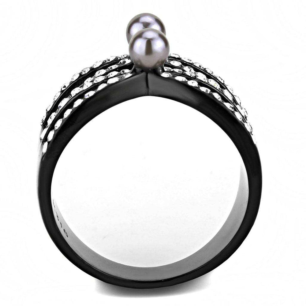 TK3515 - IP Light Black (IP Gun) Stainless Steel Ring with Synthetic Pearl in Gray - Alamode - Flyclothing LLC