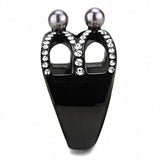 TK3515 - IP Light Black (IP Gun) Stainless Steel Ring with Synthetic Pearl in Gray - Alamode - Flyclothing LLC