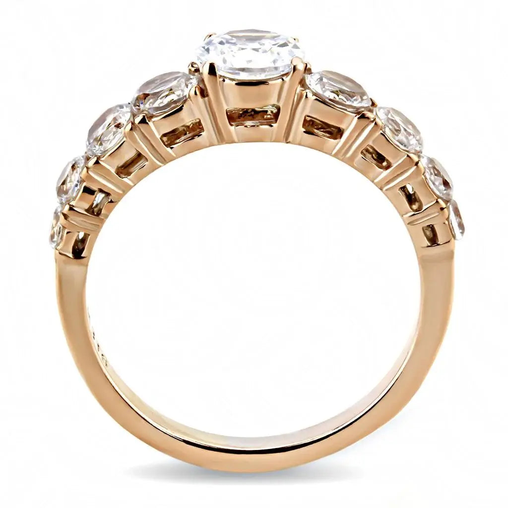 TK3516 - IP Rose Gold(Ion Plating) Stainless Steel Ring with AAA Grade CZ in Clear - Alamode - Flyclothing LLC