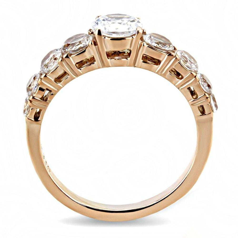 TK3516 - IP Rose Gold(Ion Plating) Stainless Steel Ring with AAA Grade CZ in Clear - Alamode - Flyclothing LLC