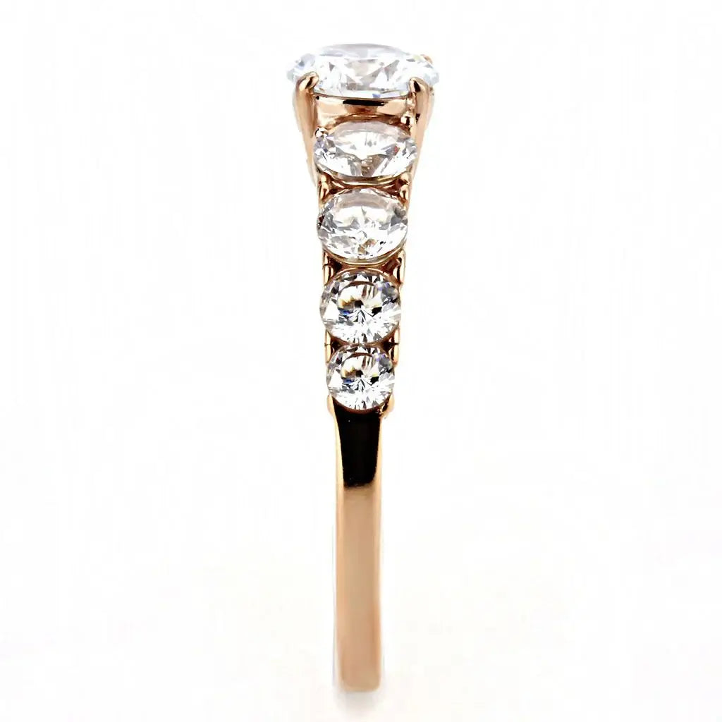TK3516 - IP Rose Gold(Ion Plating) Stainless Steel Ring with AAA Grade CZ in Clear - Alamode - Flyclothing LLC