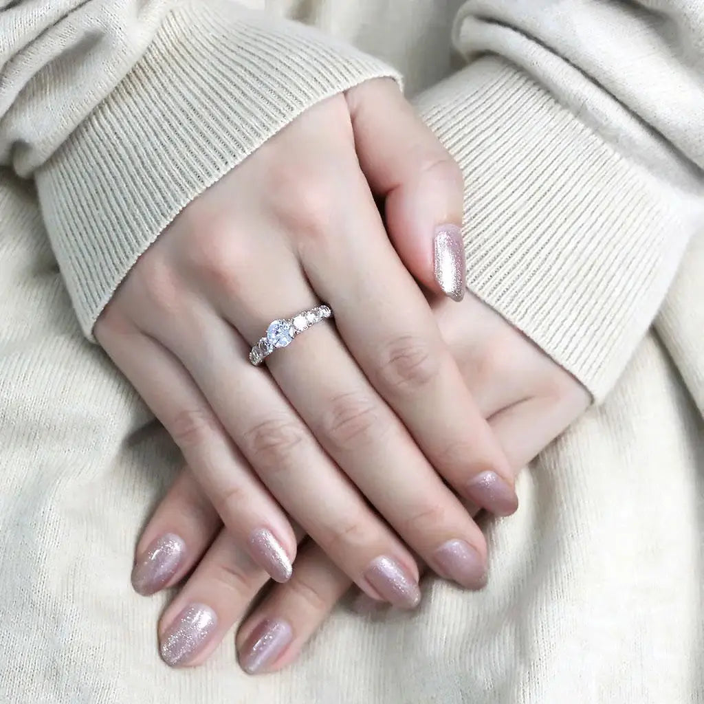 TK3516 - IP Rose Gold(Ion Plating) Stainless Steel Ring with AAA Grade CZ in Clear - Alamode - Flyclothing LLC