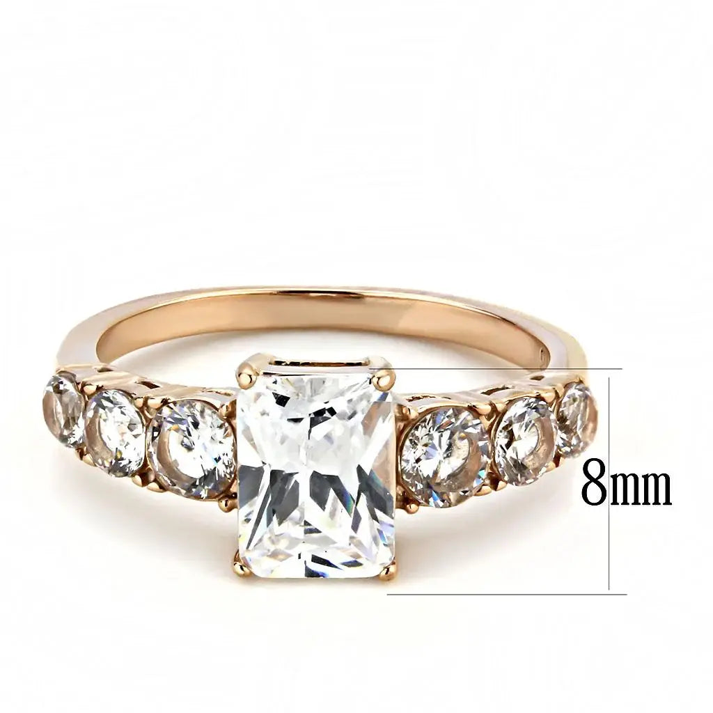 TK3517 - IP Rose Gold(Ion Plating) Stainless Steel Ring with AAA Grade CZ in Clear - Alamode - Flyclothing LLC
