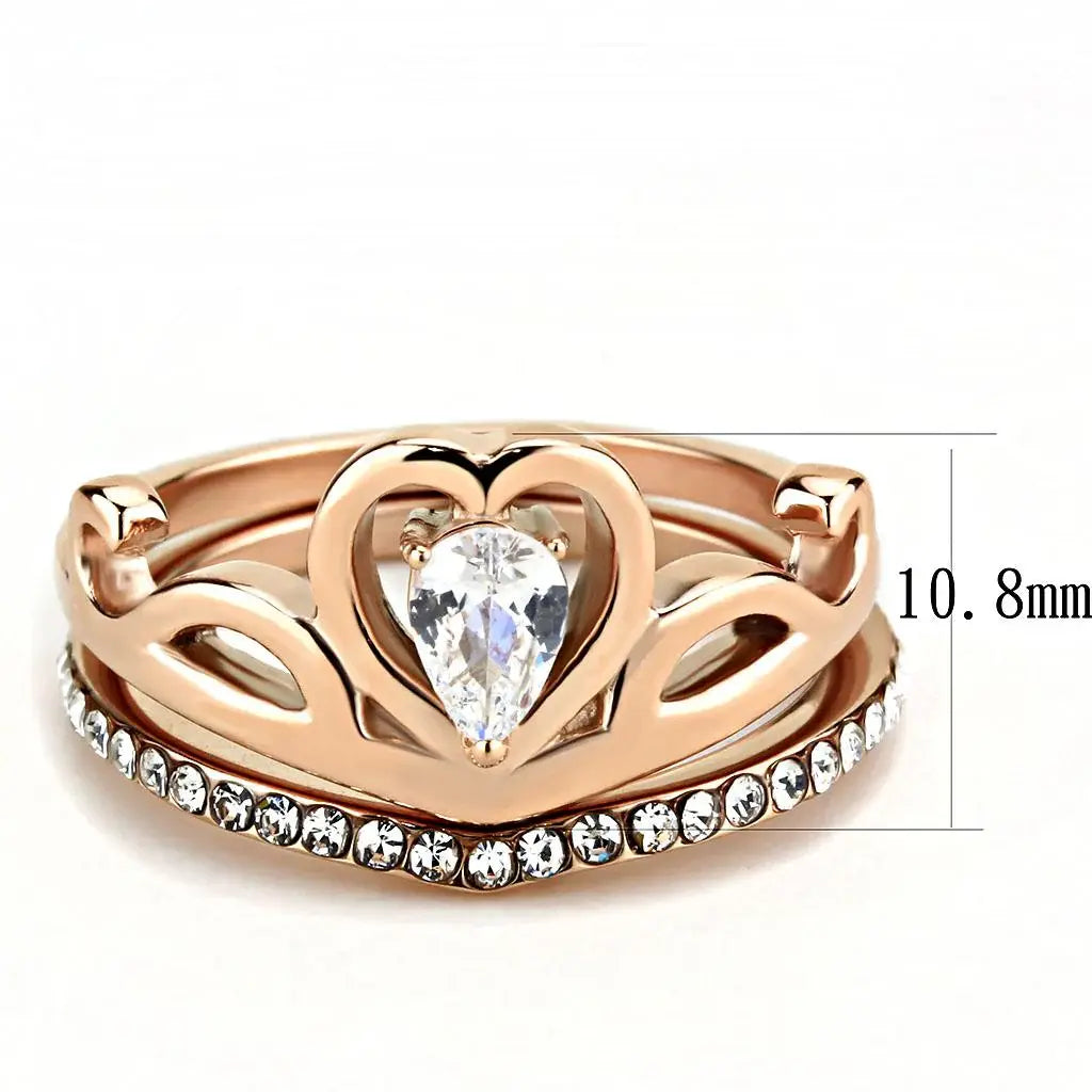 TK3518 - IP Rose Gold(Ion Plating) Stainless Steel Ring with AAA Grade CZ in Clear - Alamode - Flyclothing LLC